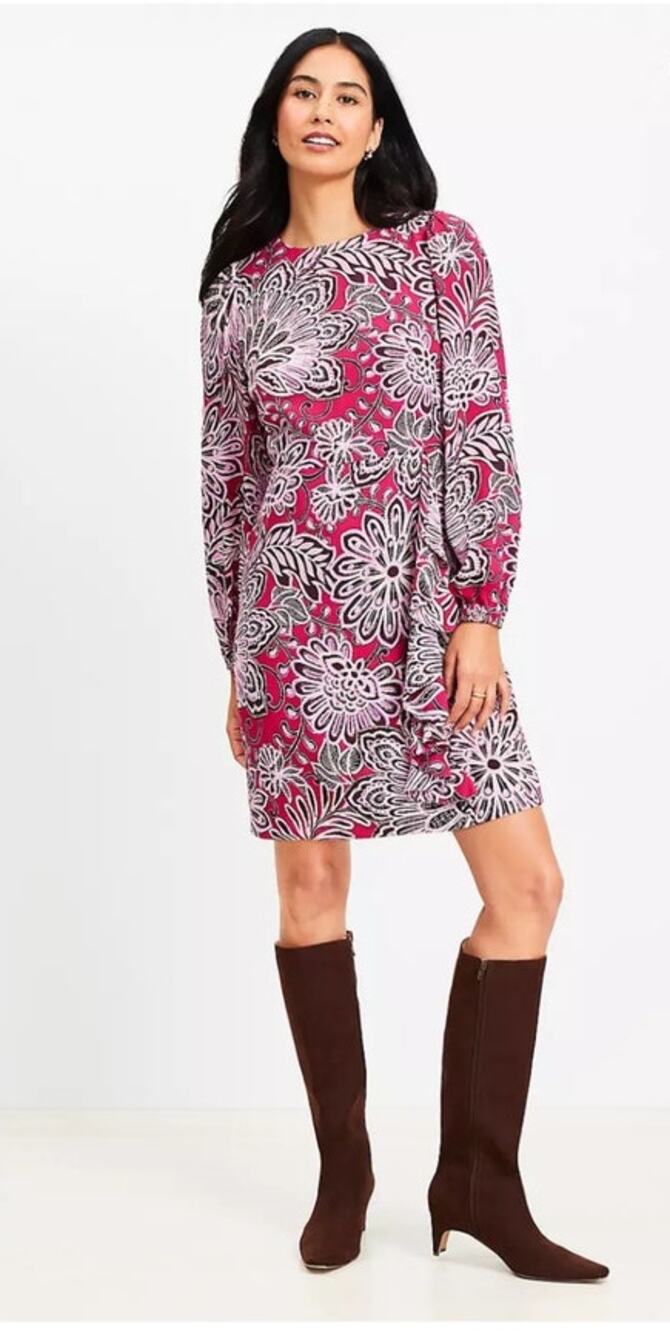 LOFT Mini Dress NWT New Pink Floral Shift sz 14T Tall Fairy Office Mature Boho